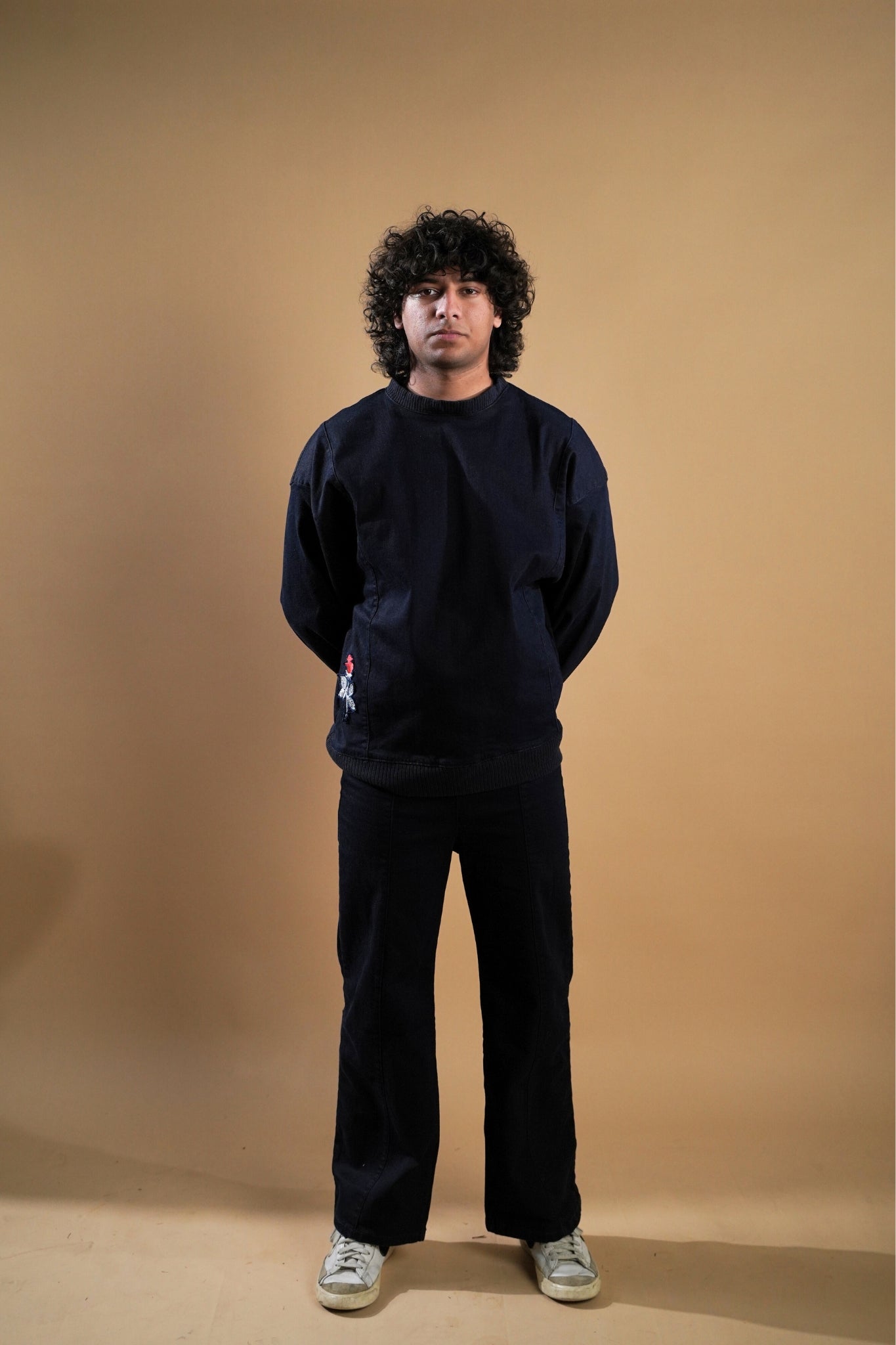 Dark Blue Straight Fit Raised Wool Denim Sweatpants (Unisex)