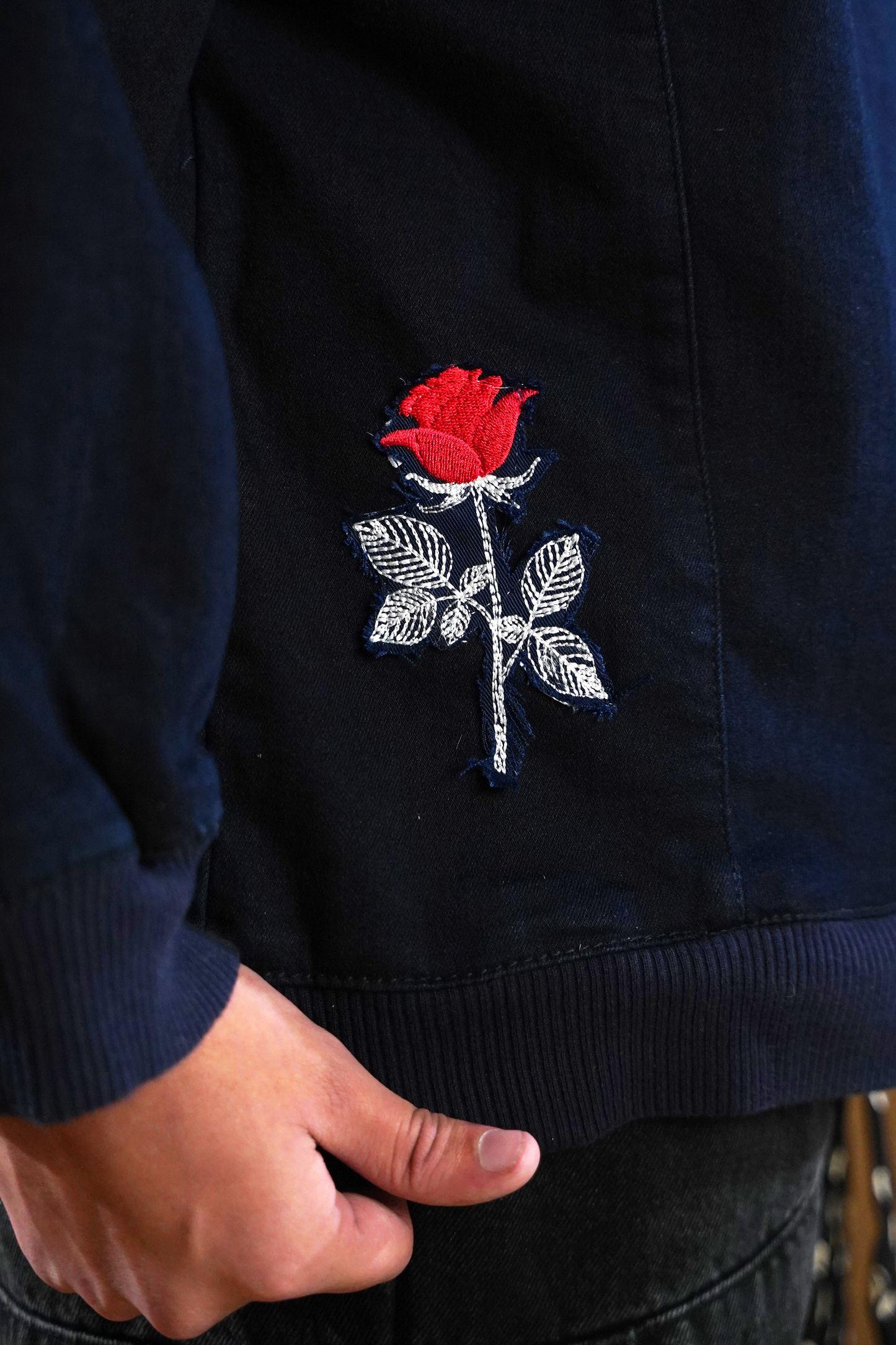 Oversized Embroided Patch Rased Wool Denim Sweatshirt (Unisex)